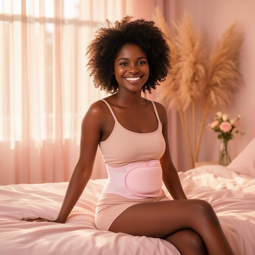 Woman wearing the Purely Her massaging menstrual belt
